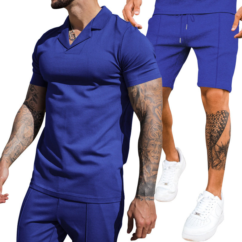 2023夏季V领polo翻领短袖短裤运动休闲时尚套装Men's casual suit