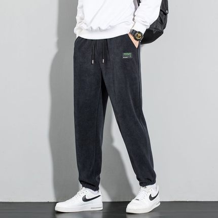 秋季休闲裤免烫百搭秋冬加绒加厚条绒长裤子大码微弹力束脚裤子潮