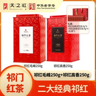 天之红 祁门红茶祁红高香250g+祁红毛峰250g 含礼袋*1 试饮4g*8