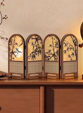 小屏风摆件中古风竹子新款桌面屏风画折叠折屏艺术摆件高级装饰画