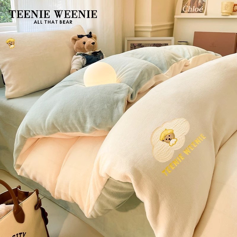 TeenieWeenie小熊牛奶绒三四件套加绒加厚珊瑚法兰绒单件被套
