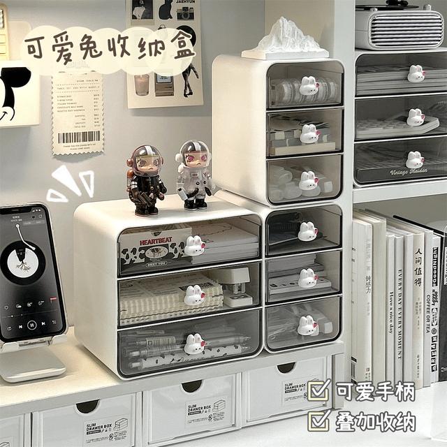 吉祥草亚克力桌面收纳盒抽屉式透明化妆品书桌文具置物架办公收纳