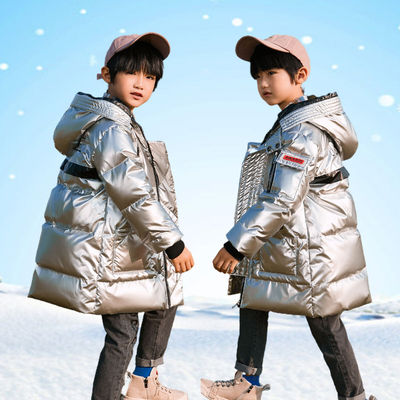儿童羽绒服男童中长款亮皮免洗2025新款洋气中大童男款冬加厚冬季