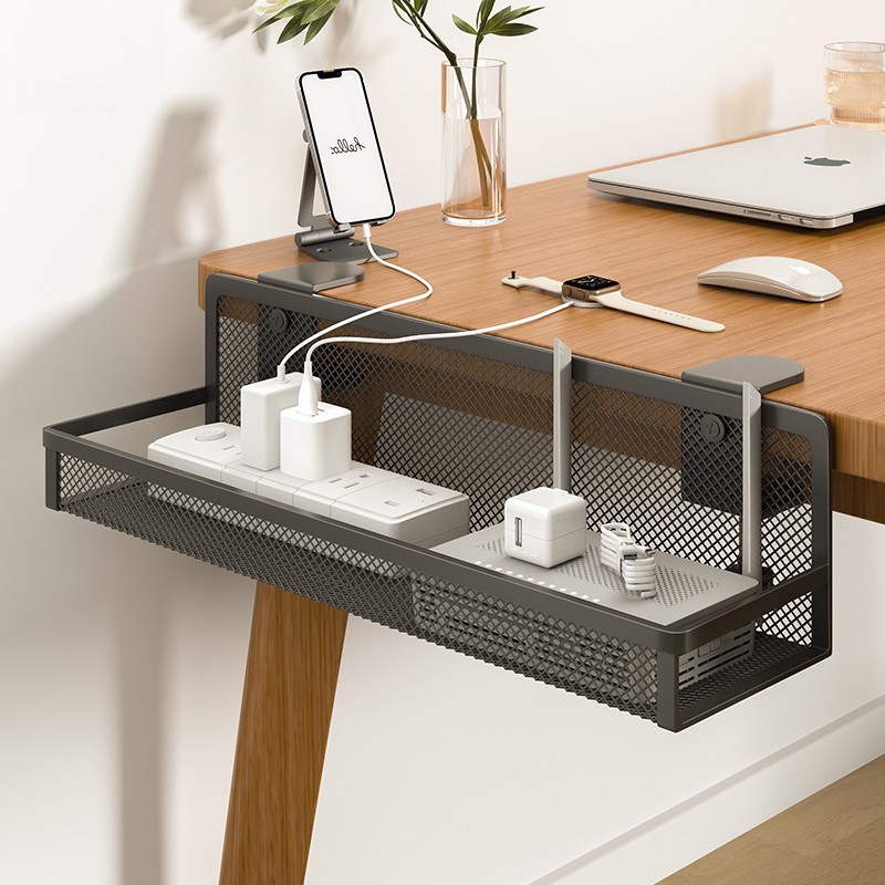 插排固定器免打孔桌下插座支架路由器放置架桌下理线器排插收纳盒