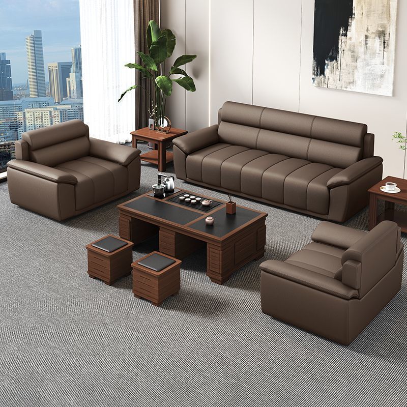 猫爪皮办公室皮沙发家用轻奢现代简约沙发意式钢琴键免洗真皮沙发