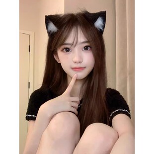 黑色猫耳朵头饰发箍女生韩系兽耳发夹cos可爱发卡猫咪头箍万圣节
