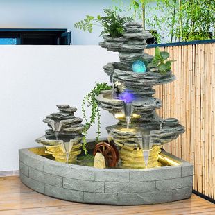 飾陽臺酒店花園流水噴泉景戶外循環(huán)水?dāng)[件 別墅庭院魚池假山造景裝