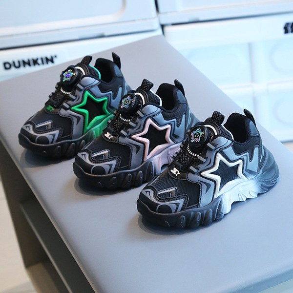 儿童时尚百搭运动鞋春秋男童老爹鞋旋转纽扣女童中大童软底跑步鞋