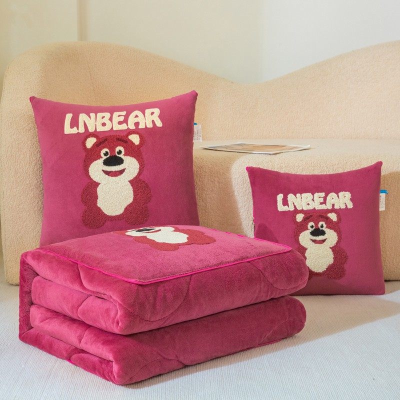 入冬神器【草莓小熊】折叠加厚卡通抱枕被子二合一两用可爱车载