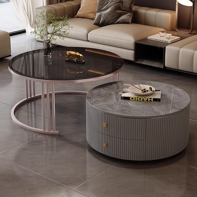 茶几轻奢简约现代客厅家用小户型北欧边几大理石岩板圆形小茶几桌