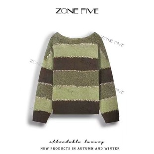 【zonefive】新款网红女秋冬毛针织衫条纹毛衣休闲百搭时尚宽松圆