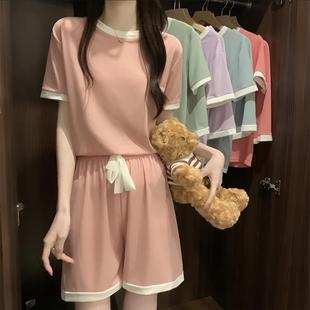 160斤大码 甜美薄款 冰丝睡衣女士外穿家居服夏季 宽松时尚 套装