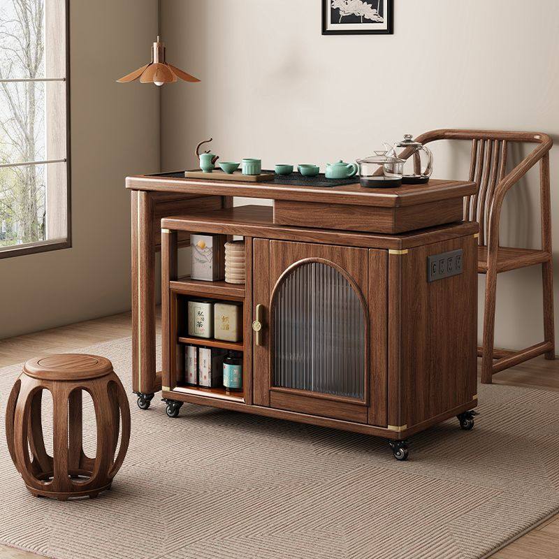 新中式黑胡桃木实木伸缩茶台小户型家用可储物旋转烧水一体置物柜,商业/办公家具,办公茶水柜,淘宝优惠券,粉丝福利购,淘宝优惠卷