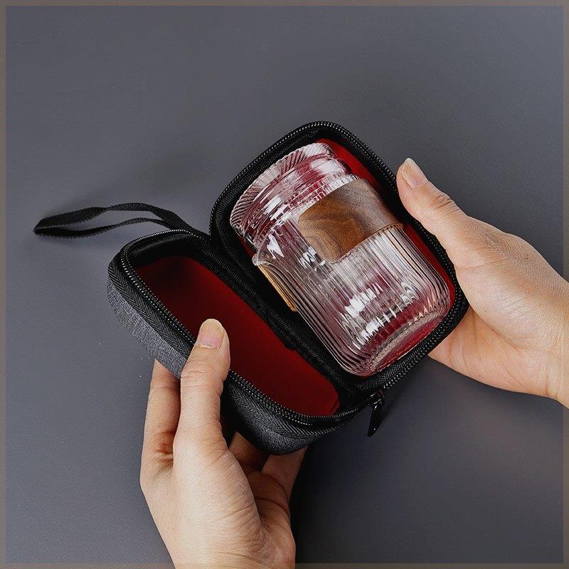 防烫茶水分离快客杯一壶两杯玻璃便携式旅行功夫茶具套装简约商务