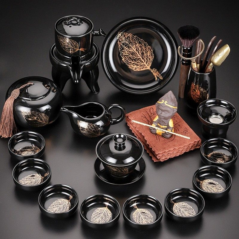 木叶盏功夫神器套装家用客厅整套陶瓷办公室会客懒人石磨自动神器