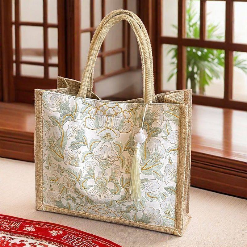 麻布袋手提包新款手提袋大容量包包通勤外出时尚单肩托特ins包女