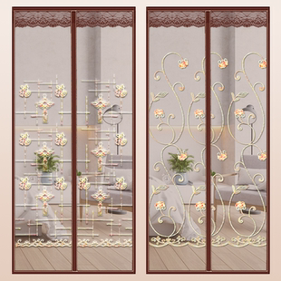 防蚊门帘家用高档绣花磁性自吸纱门魔术贴免打孔 遮蚊门帘家用夏季