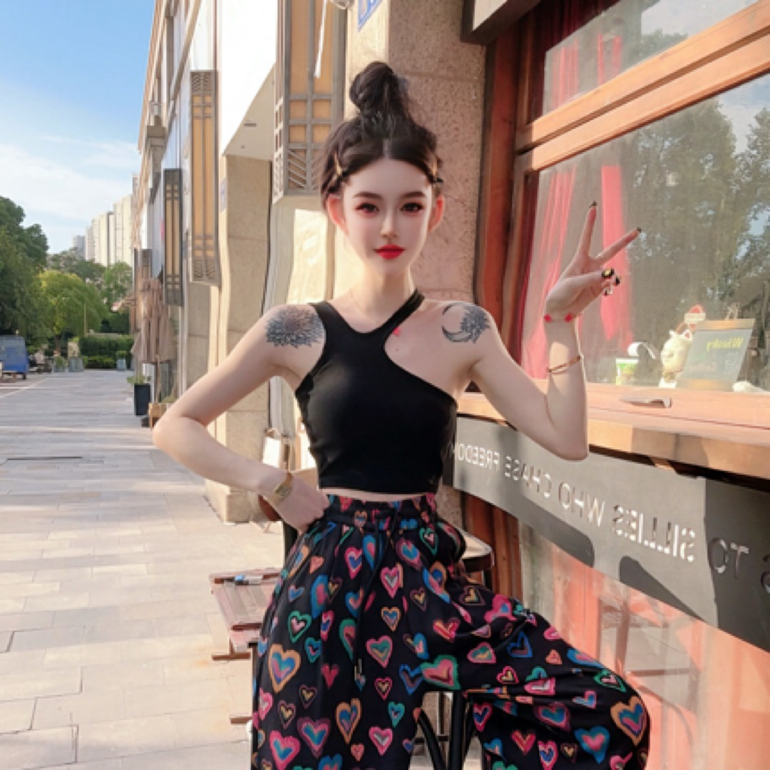 漂亮家（胸垫挂脖吊带背心）女夏季短款性感外穿内搭上衣