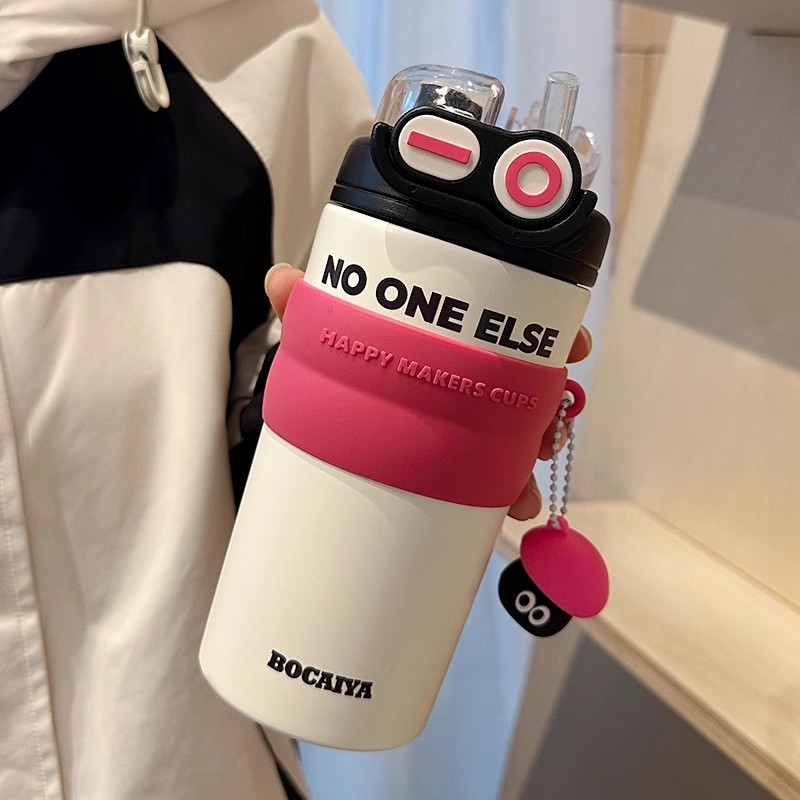 保温杯女生2025新款大容量不锈钢保冰咖啡水杯随行杯吸管保冷杯子