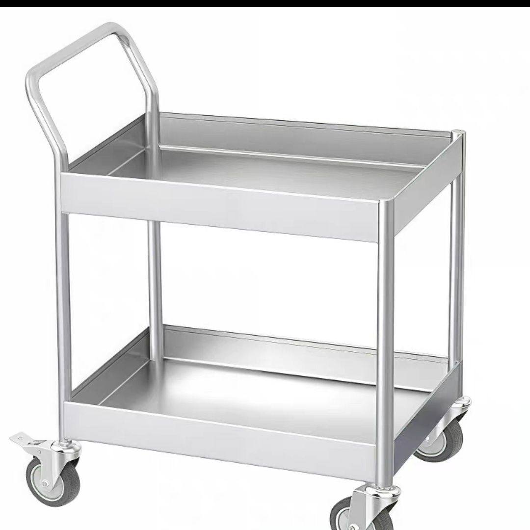 不锈钢推车调料车幼儿园推餐车周转车实验二层周车加厚不锈推车
