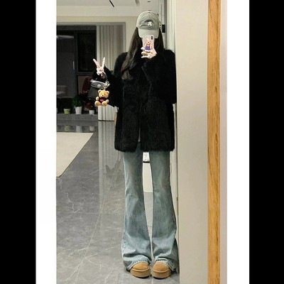 【秋季新款】怀旧蓝高弹力微喇叭显高显瘦牛仔裤女款爆款2025新款