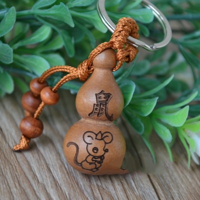 老桃木雕刻十二生肖葫芦创意钥匙扣随身物件福禄寓意礼品