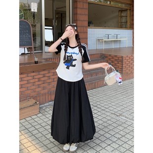 胖mm大码 卡通印花插肩短袖 新款 女时尚 21679 显瘦半身裙套装 A1311