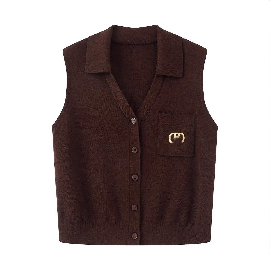 艾家同款2025夏季时尚软糯翻领无袖针织背心马甲上衣女AR803029