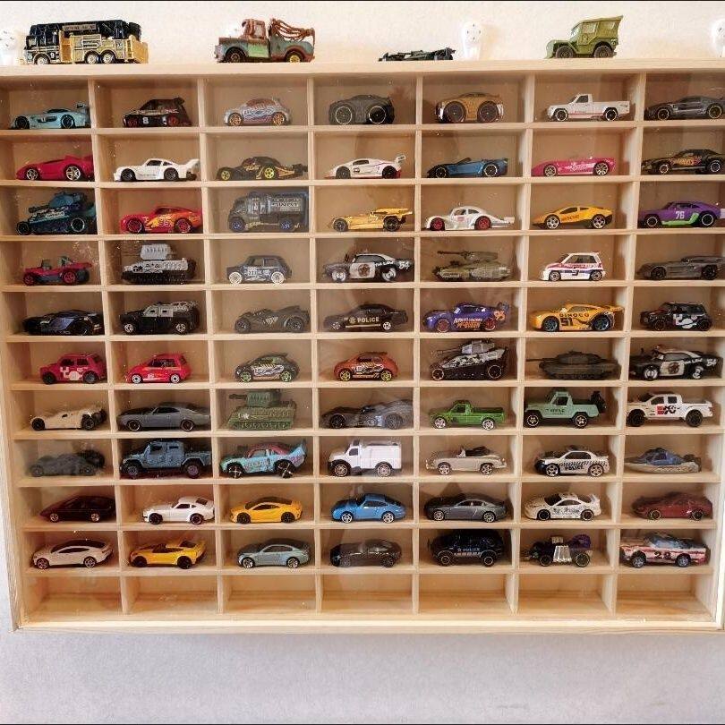 实木多格小汽车收纳格墙上玩具置物架多层车模164车模展示架车