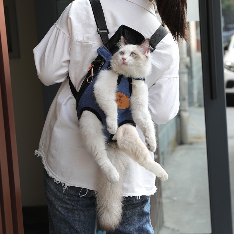 猫咪胸前包外出便携包背带外出装猫背包牛仔宠物包猫袋四季透气