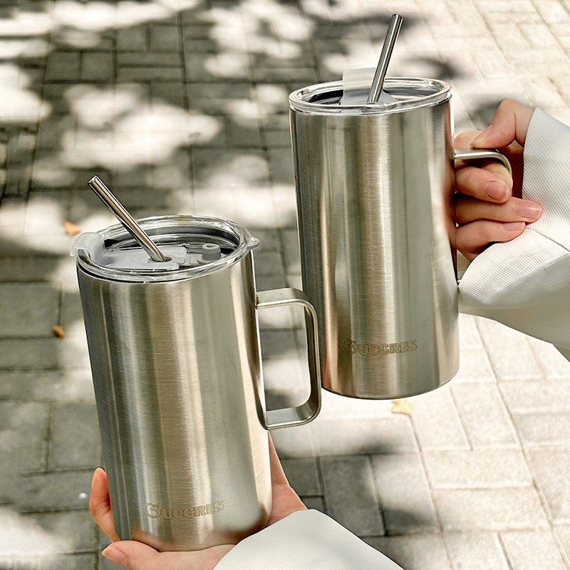 gucgres不锈钢把手304杯子大容量吸管高颜值保温杯水杯咖啡杯防摔