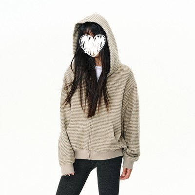 番茄妹妹Tomatosister条纹连帽拉链外套小众休闲宽松美式开衫卫衣