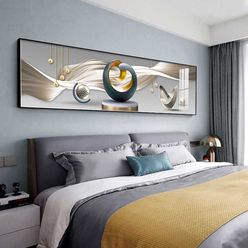 卧室床头装饰画高级感主卧横长条背景墙挂画抽象客厅壁画2023横幅