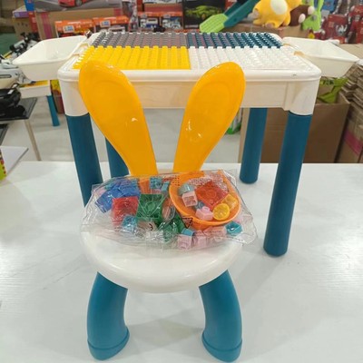 随（粉丝送80颗积木）积木桌+两个收纳送凳子桌子尺寸约57*37*30c