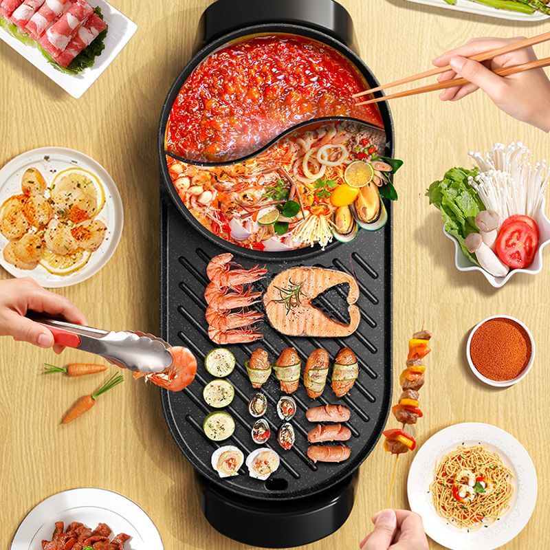 新款家庭烤涮一体锅家用电烤盘煎烤肉电烧烤炉电火锅多功能料理锅