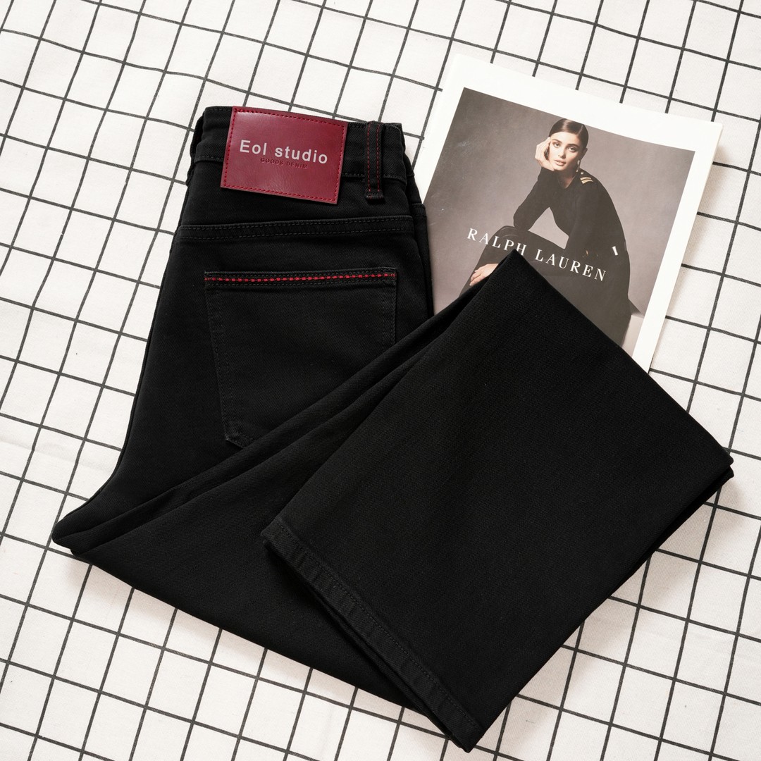 QiiteWuu/倾慕新款窄版阔腿黑牛复古百搭直筒高腰弹力女牛仔裤707