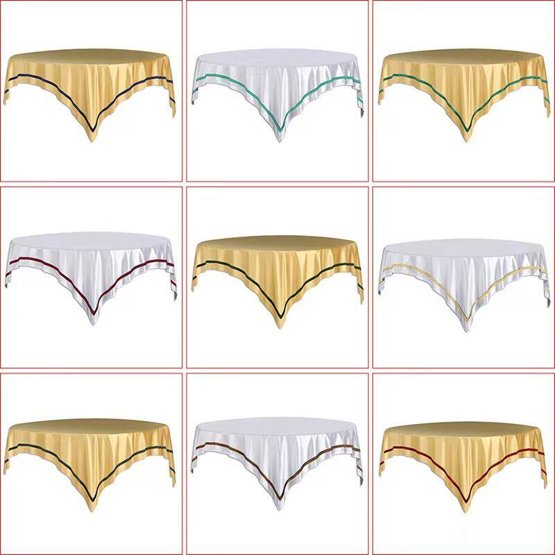 酒店餐桌台布通用双层大圆桌圆形桌布一整套贡缎装饰高级手工布艺