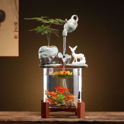 创意悬壶流水摆件客厅装饰喷泉桌面玻璃鱼缸小型家用开业乔迁礼品