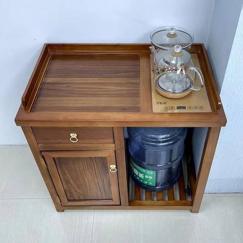 新中式茶水柜实木柜胡桃木边几侧边柜靠墙烧水茶桌茶台边柜一体柜