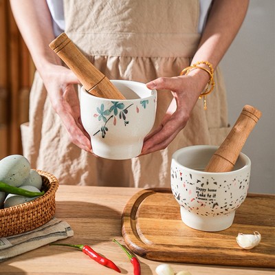 舍里陶瓷蒜臼子捣蒜器蒜蓉蒜泥器捣碎家用研磨擂钵石臼手动捣蒜罐