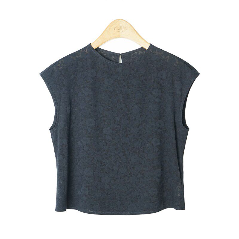 百花缠枝 藏青新中式国风女装无领上衣1a765778