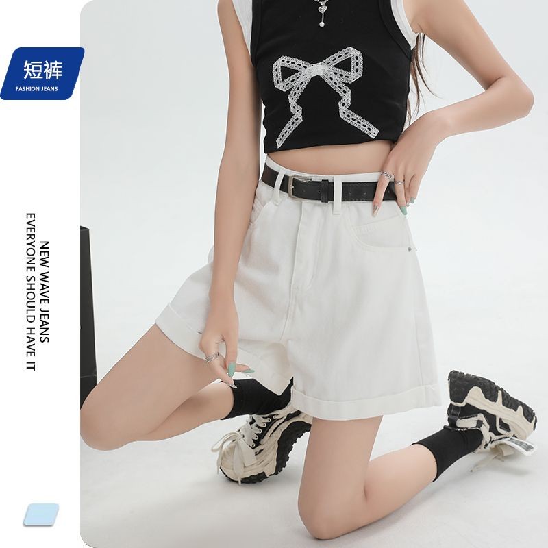 白色牛仔超显瘦显高短裤女2025夏季薄款新款时尚裤脚ins风裤子强