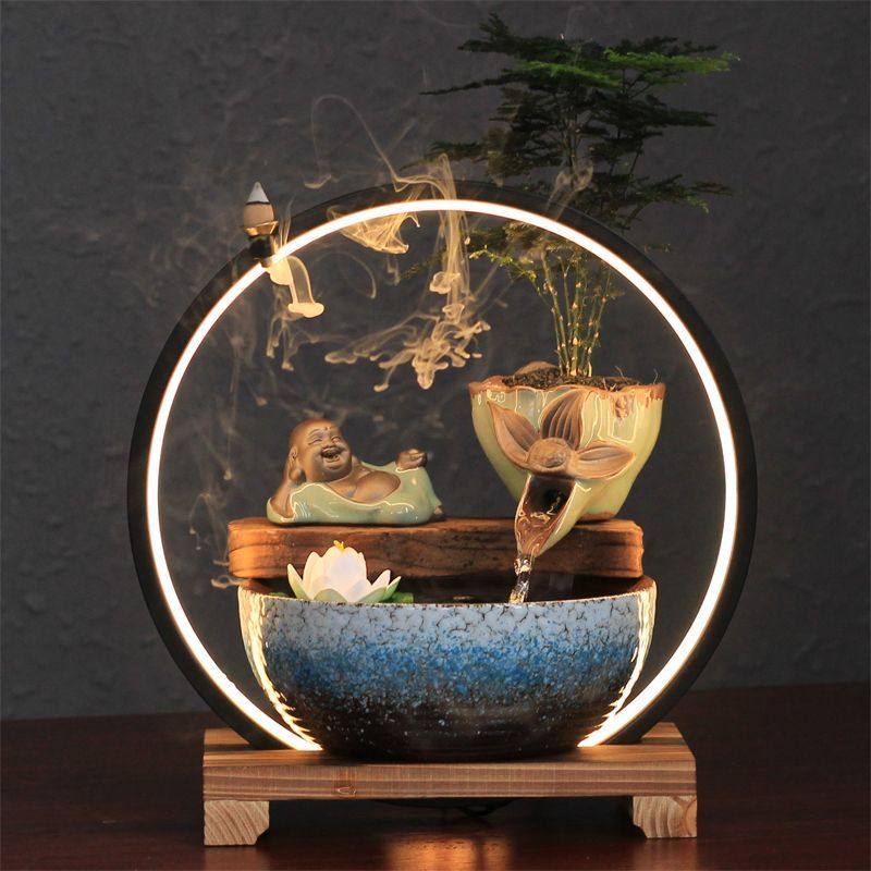 流水器摆件 开业礼品 电视柜办公室小鱼缸新中式陶瓷禅意客厅软装