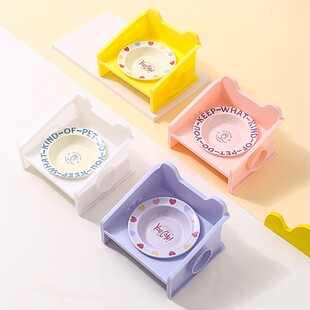 卡通花边碗陶瓷方块猫碗架猫咪防打翻防漏食狗碗猫食盆护颈宠物碗