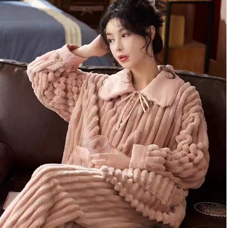 【芳华】仙女风珊瑚绒秋冬你女士睡衣加厚法兰绒保暖家居服套装81