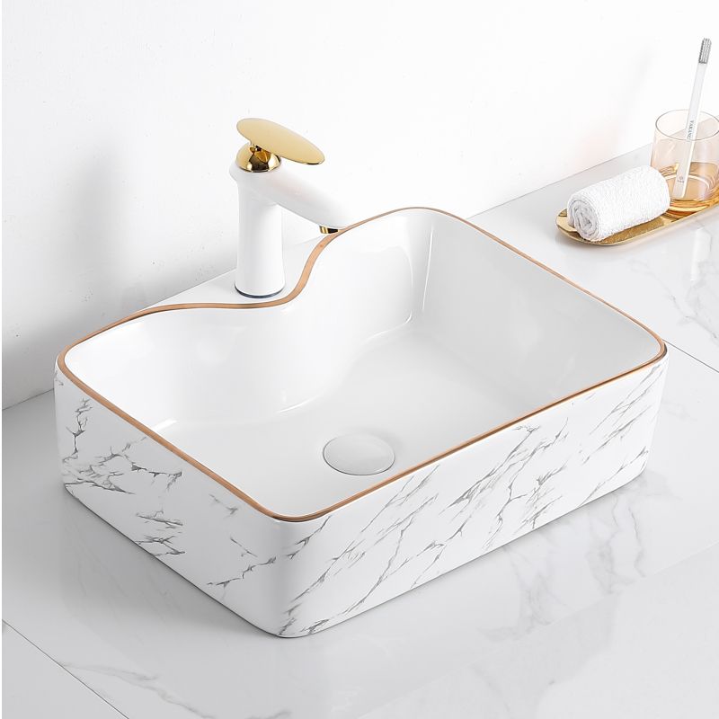 方形有孔台上盆金边洗手盆小户型卫生间陶瓷家用阳台洗漱面盆单盆