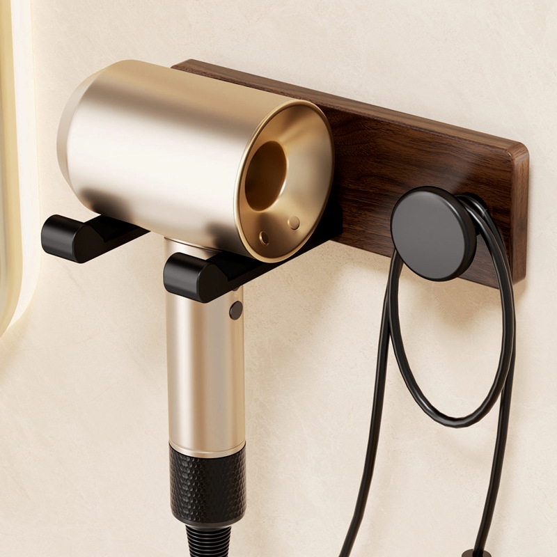 胡桃木吹风机置物架免打孔卫生间电吹风筒收纳挂架浴室壁挂式支架