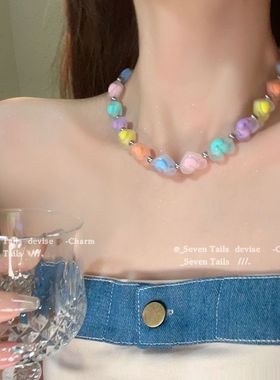 适合夏天戴的项链项链4条装多巴胺女孩穿搭彩色爱心串珠项链女小