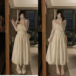 DJ9864 夏季 甜美初恋温柔风气质显瘦设计感连衣裙 短开衫 两件套