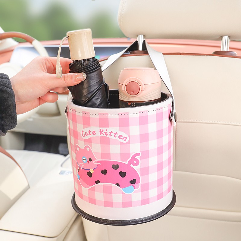 车载垃圾桶汽车内用前排创意可爱后排挂式大容量置物收纳桶圆筒